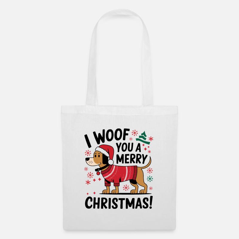Festlicher Hund im Weihnachtspullover - Stoffbeutel - Weiß
