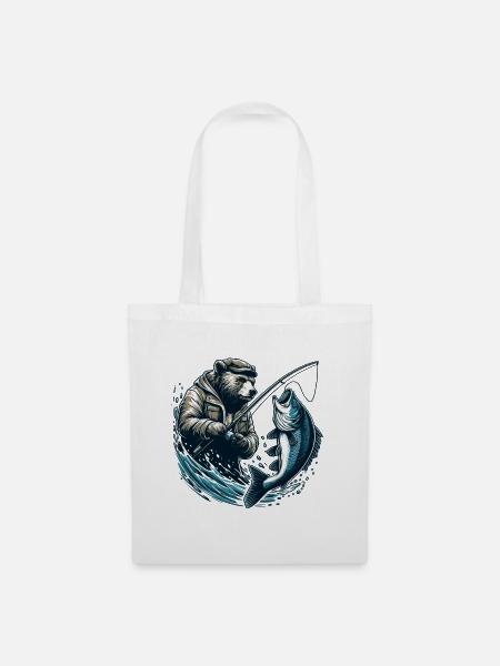 Bär Angeln Angler Fisch Geschenk - Stoffbeutel - Weiß