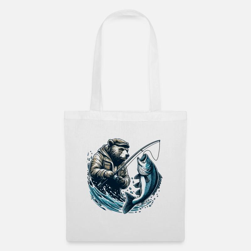 Bär Angeln Angler Fisch Geschenk - Stoffbeutel - Weiß