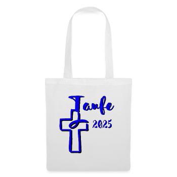 baptême 2025 trempettes de poisson en croix bleu contraste - Sac en tissu - blanc - Devant