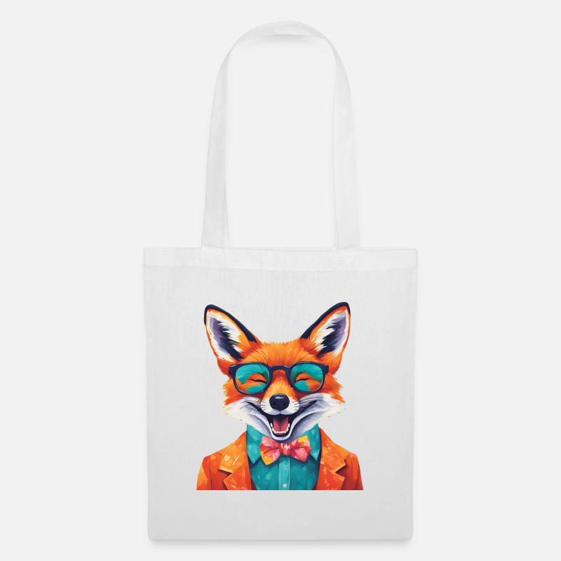 Lebendiger Fuchs in stilvoller Kleidung - Stoffbeutel - Weiß
