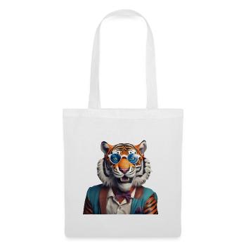 Tigre sophistiqué avec lunettes de soleil bleues - Sac en tissu - blanc - Devant