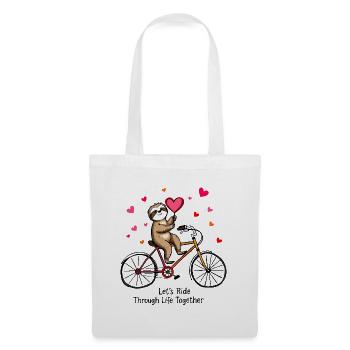 Paresseux à vélo – Design romantique de la Saint-Valentin - Sac en tissu - blanc - Devant