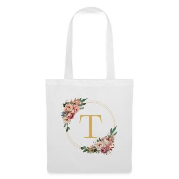 T Monogram, Flower Wreath, Personalizable - Tote Bag - white - Front