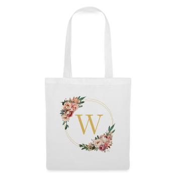 W Monogram, Couronne de fleurs, Personnalisable - Sac en tissu - blanc - Devant