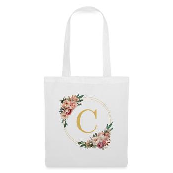 C Monogram, Couronne de fleurs, Personnalisable - Sac en tissu - blanc - Devant