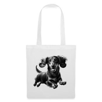 Teckel joyeux en saut - portrait en noir et blanc - Sac en tissu - blanc - Devant