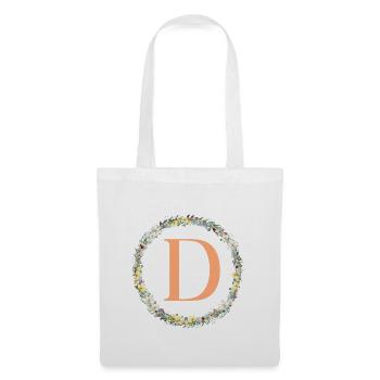 D Monogram, Couronne de fleurs, Personnalisable - Sac en tissu - blanc - Devant