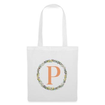 P Monogram, Couronne de fleurs, Personnalisable - Sac en tissu - blanc - Devant