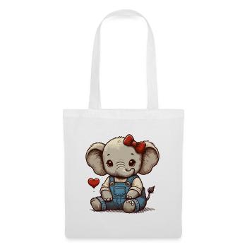 Bébé éléphant en salopette vintage - Sac en tissu - blanc - Devant