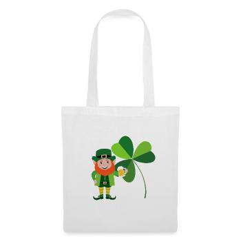 Leprechaun souriant devant un trèfle irlandais - Sac en tissu - blanc - Devant