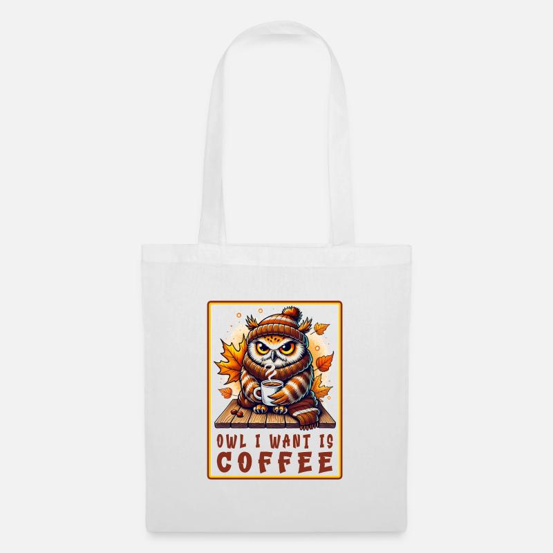 Eulen Kaffee Desgin - Stoffbeutel - Weiß