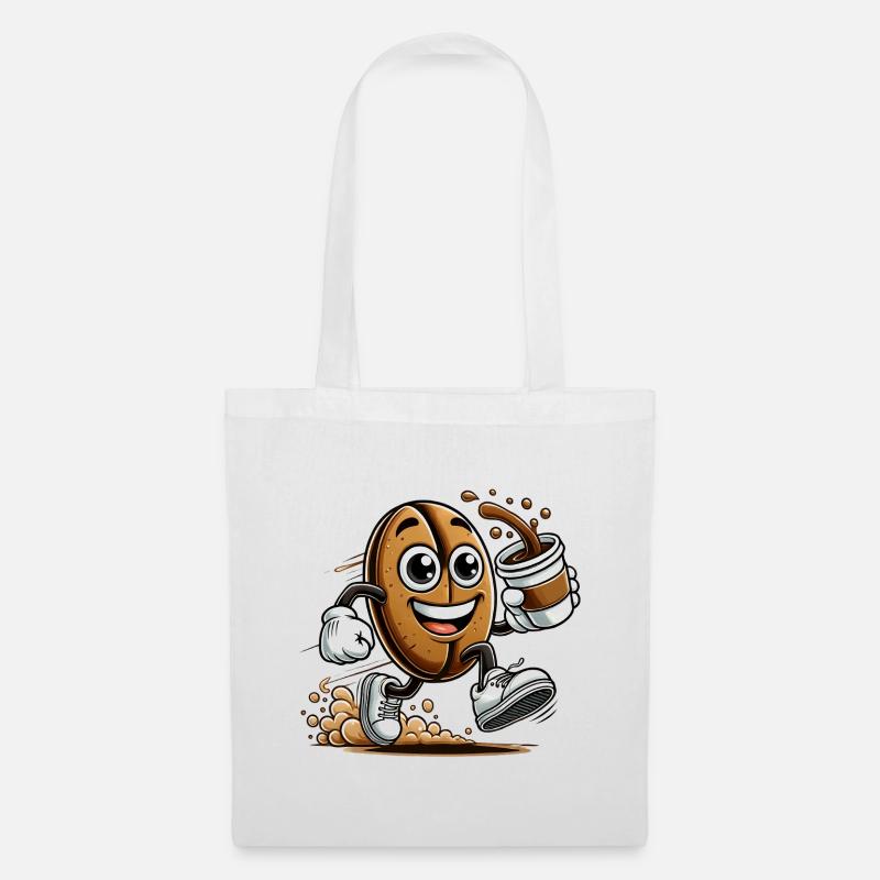 Coffee to Go – Fröhliche Kaffeebohne - Stoffbeutel - Weiß