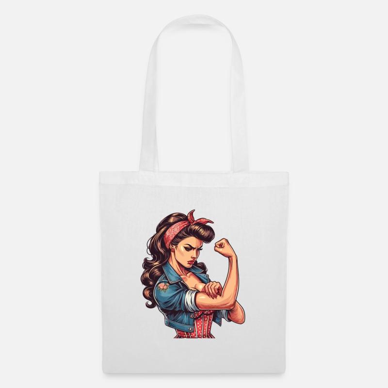 Starke Selbstbewusste Frau Rockabilly Geschenk - Stoffbeutel - Weiß