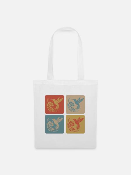 Kolibri & Blüte Vintage Design - Stoffbeutel - Weiß
