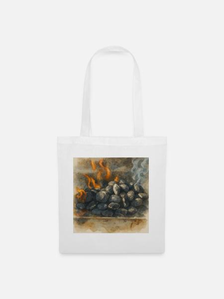 Grillkunst in Aquarell – Glut & Flammen BBQ - Stoffbeutel - Weiß