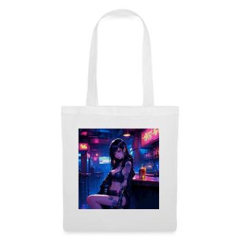 N-dless Nights: Anime-Cyberpunk-Mädchen in einer dunklen Bar - Stoffbeutel - Weiß - Vorne