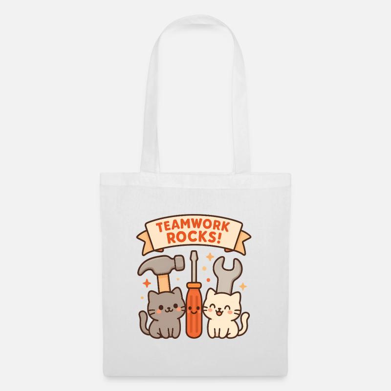 Teamwork Rocks – Chats mignons avec des outils - Sac en tissu - blanc