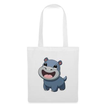 Bébé hippopotame joyeux et souriant (v02) - Sac en tissu - blanc - Devant