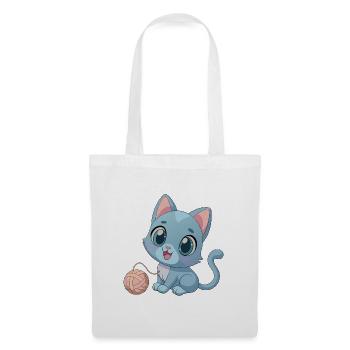 Playful Blue Kitten with Ball of Yarn - Tote Bag - white - Front