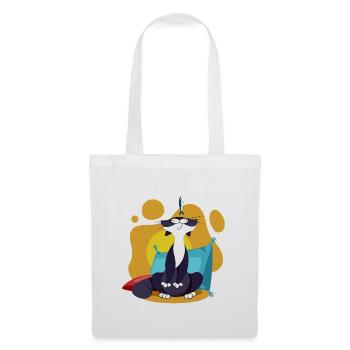 Cat Sniffing a Sardine Colorful Comic Comic Cartoon - Tote Bag - white - Front