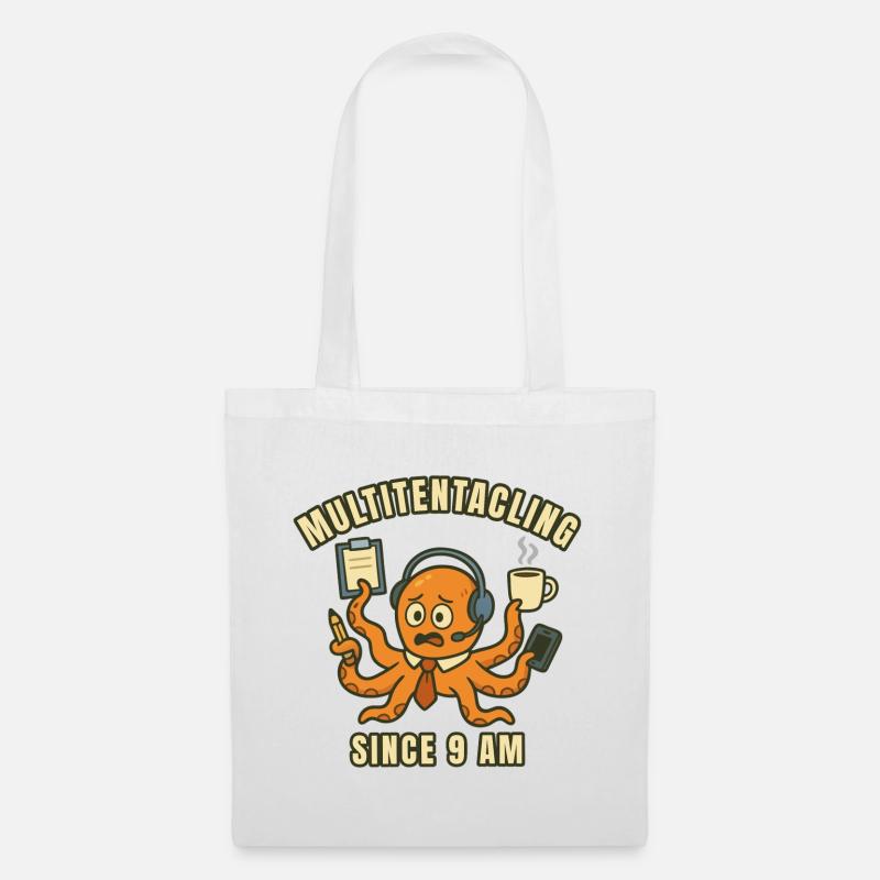 Multitasking Octopus at 9 a.m. - Tote Bag - white