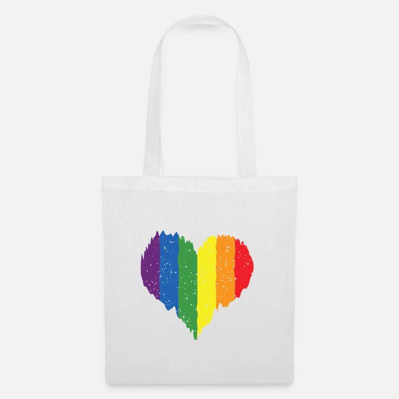Regenbogen Herz Pride Flagge Farben LGBTQ+ Grunge - Stoffbeutel - Weiß