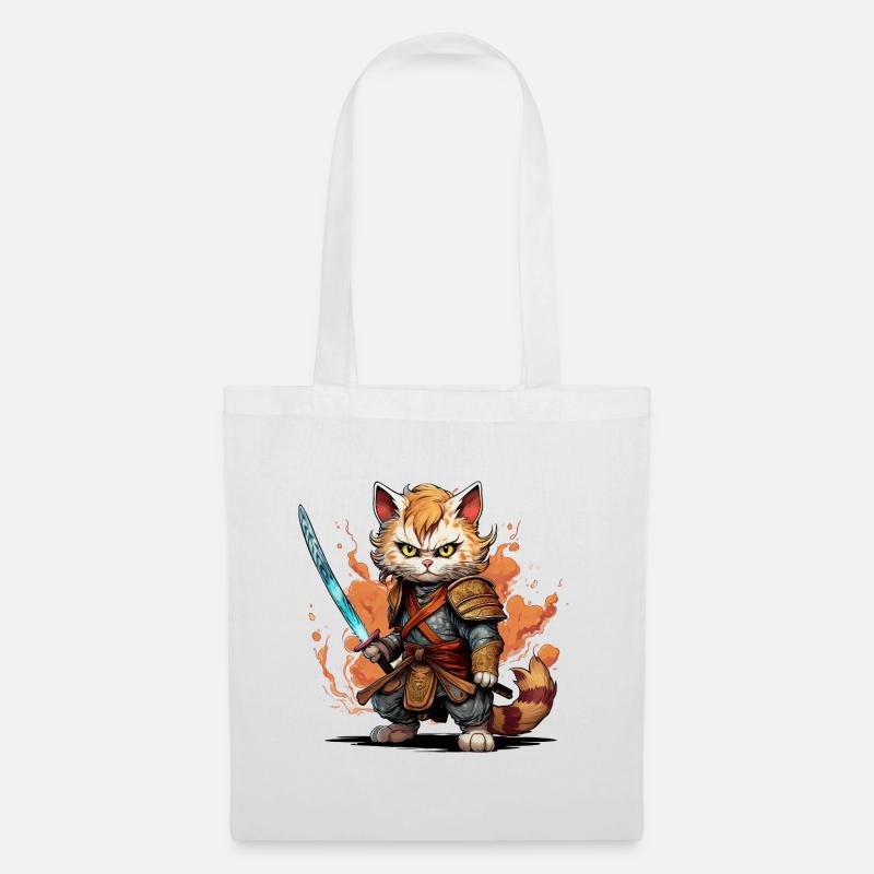 Chat Samouraï - Anime Warrior Cat - Sac en tissu - blanc