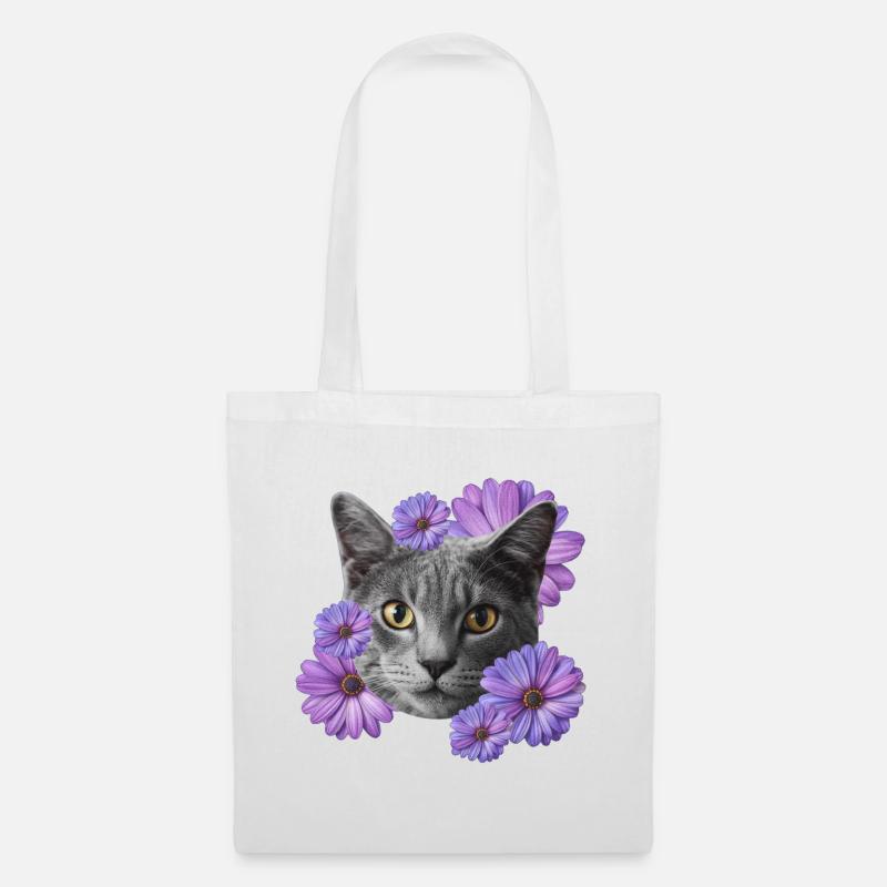 katze mit blumen - Stoffbeutel - Weiß