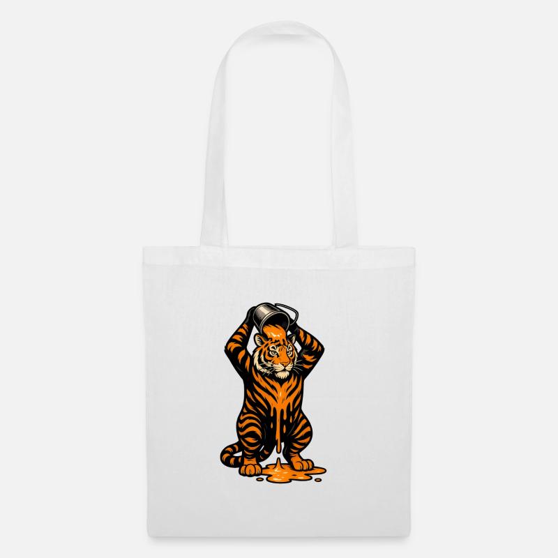 Tiger mit Farbeimer Cartoon Design - Stoffbeutel - Weiß