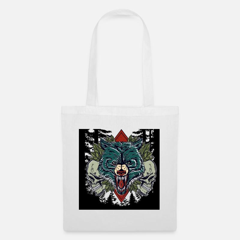 Wild Howl – Savage Wolf & Skulls Forest Art - Stoffbeutel - Weiß