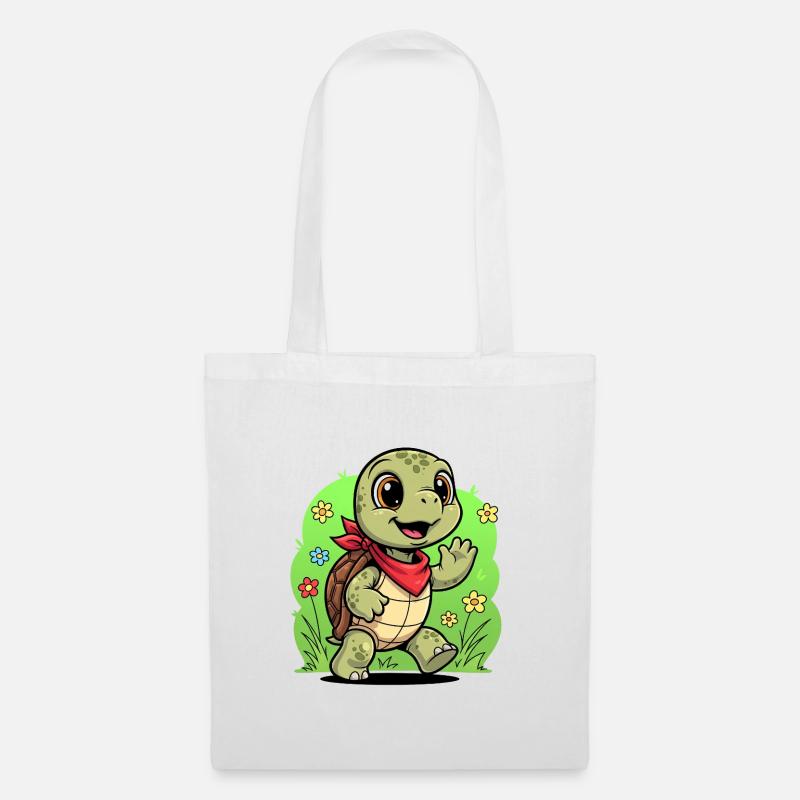 Cute turtle with backpack and flowers - Tote Bag - white
