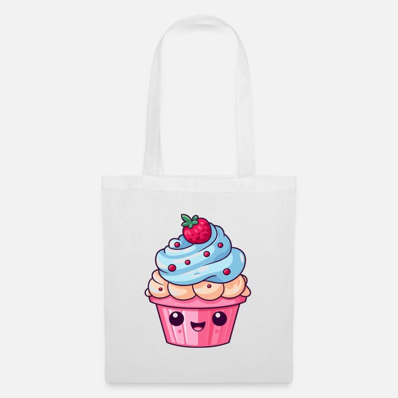 Süße Kawaii Cupcake Illustration - Stoffbeutel - Weiß