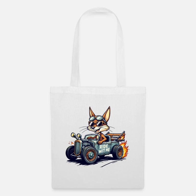 Vintage Fox Racer mit Flammen - Stoffbeutel - Weiß