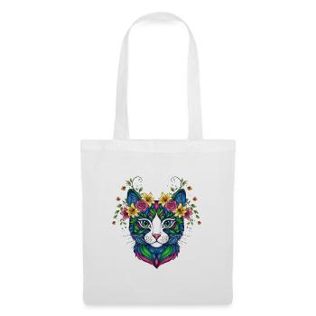 Katze mit Blumen - Stoffbeutel - Weiß - Vorne