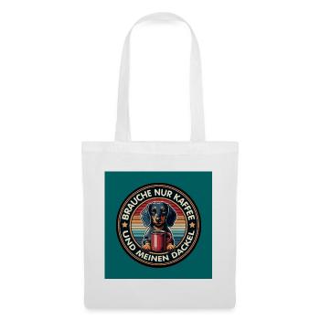 Chien teckel avec une tasse de café humoristique - Sac en tissu - blanc - Devant