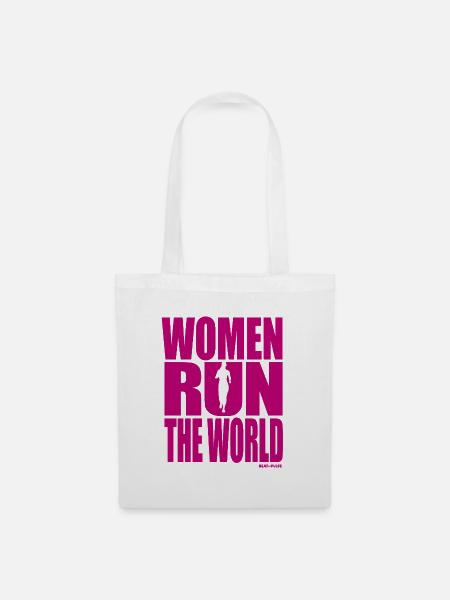 WOMEN RUN THE WORLD - Rosa Damenläufer-Design - Stoffbeutel - Weiß