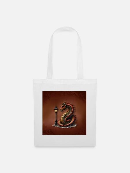 Steampunk-Drache mit Laternenpfahl - Stoffbeutel - Weiß