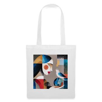 Portrait of Abstract Woman with Bird and Globe - Tote Bag - white - Front