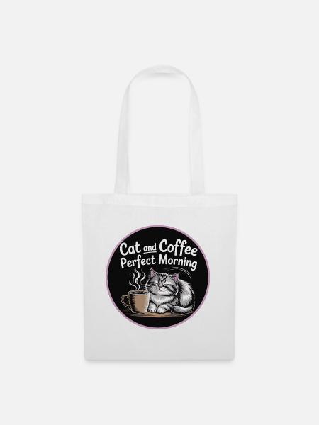 Katzenliebe und Kaffeegenuss - Stoffbeutel - Weiß