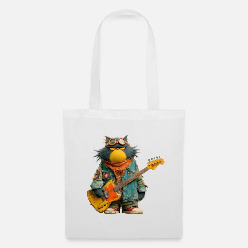 Rockiger Katzenmusiker im Retro-Style - Stoffbeutel - Weiß