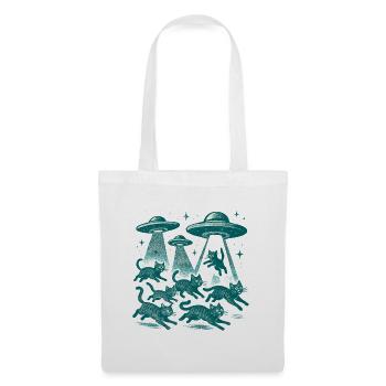 Alien UFOs UFO Cat Cats Beaming Retro Gift - Tote Bag - white - Front