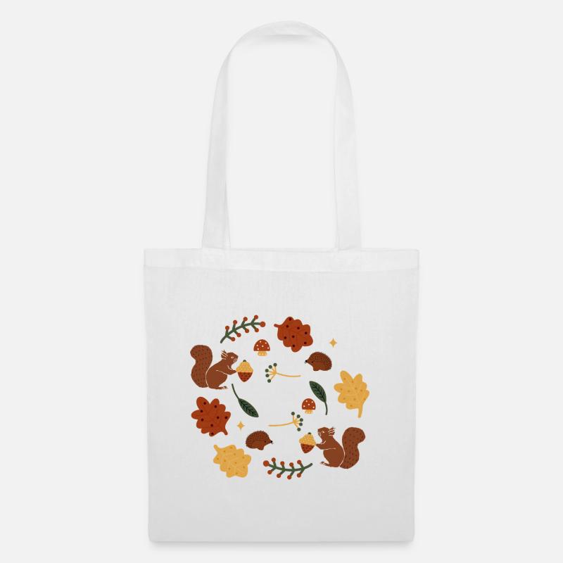 Herbstliche Eichhörnchen und Blätter Muster - Stoffbeutel - Weiß