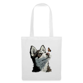Curious husky puppy and butterfly - Tote Bag - white - Front