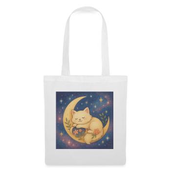 Chat endormi sur la lune dans le ciel étoilé - Sac en tissu - blanc - Devant