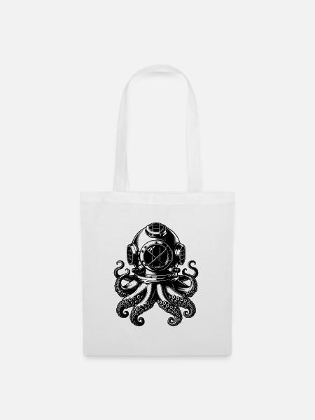 Kraken im Taucherhelm im Vintage Look - Stoffbeutel - Weiß