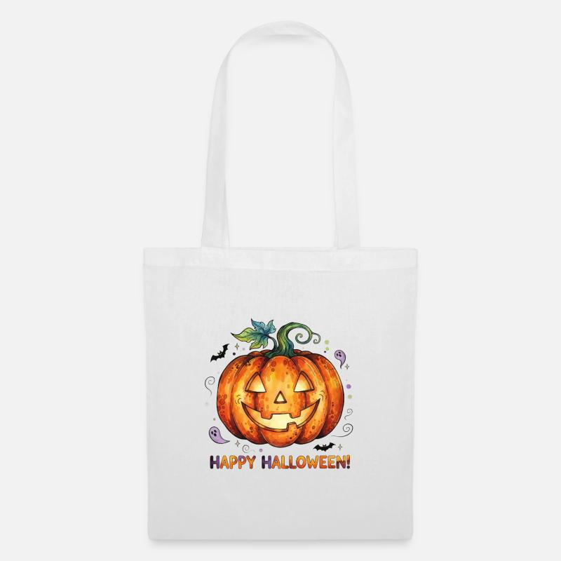lachender Halloween-Kürbis - Stoffbeutel - Weiß