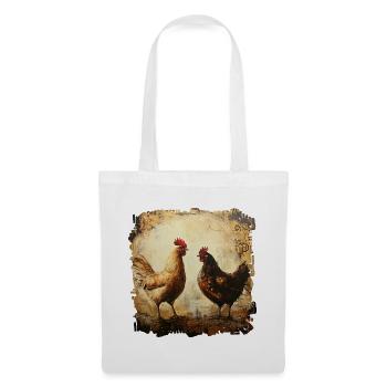 Rustic Rooster and Chicken Duo, Oil Painting - Tote Bag - white - Front