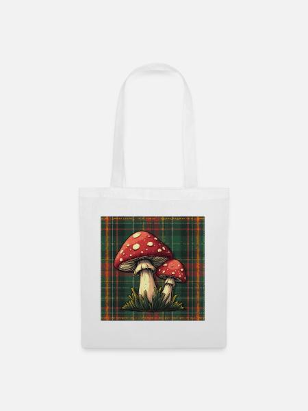 Plaid Mushroom Adventure - Stoffbeutel - Weiß