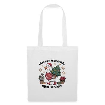 Cigogne de Noël avec arbre et cadeaux de Noël - Sac en tissu - blanc - Devant